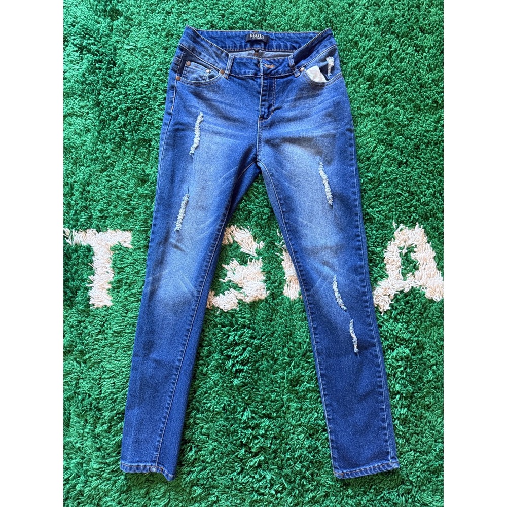 Bee & Ceci Skinny Jeans Womens 9 Blue Excellent Distressed Ripped High Rise